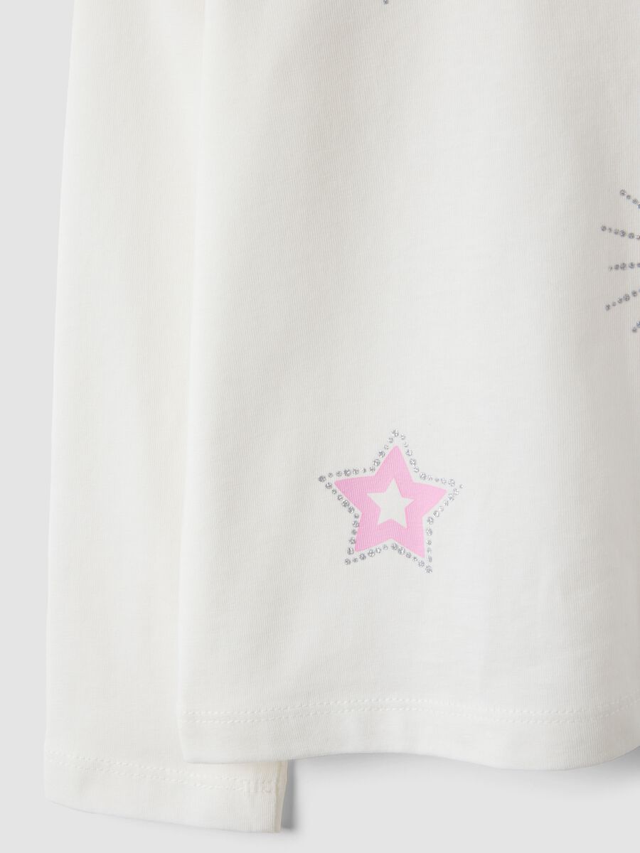 T-shirt bianca in puro cotone organico con stampa stelline per bambina_3
