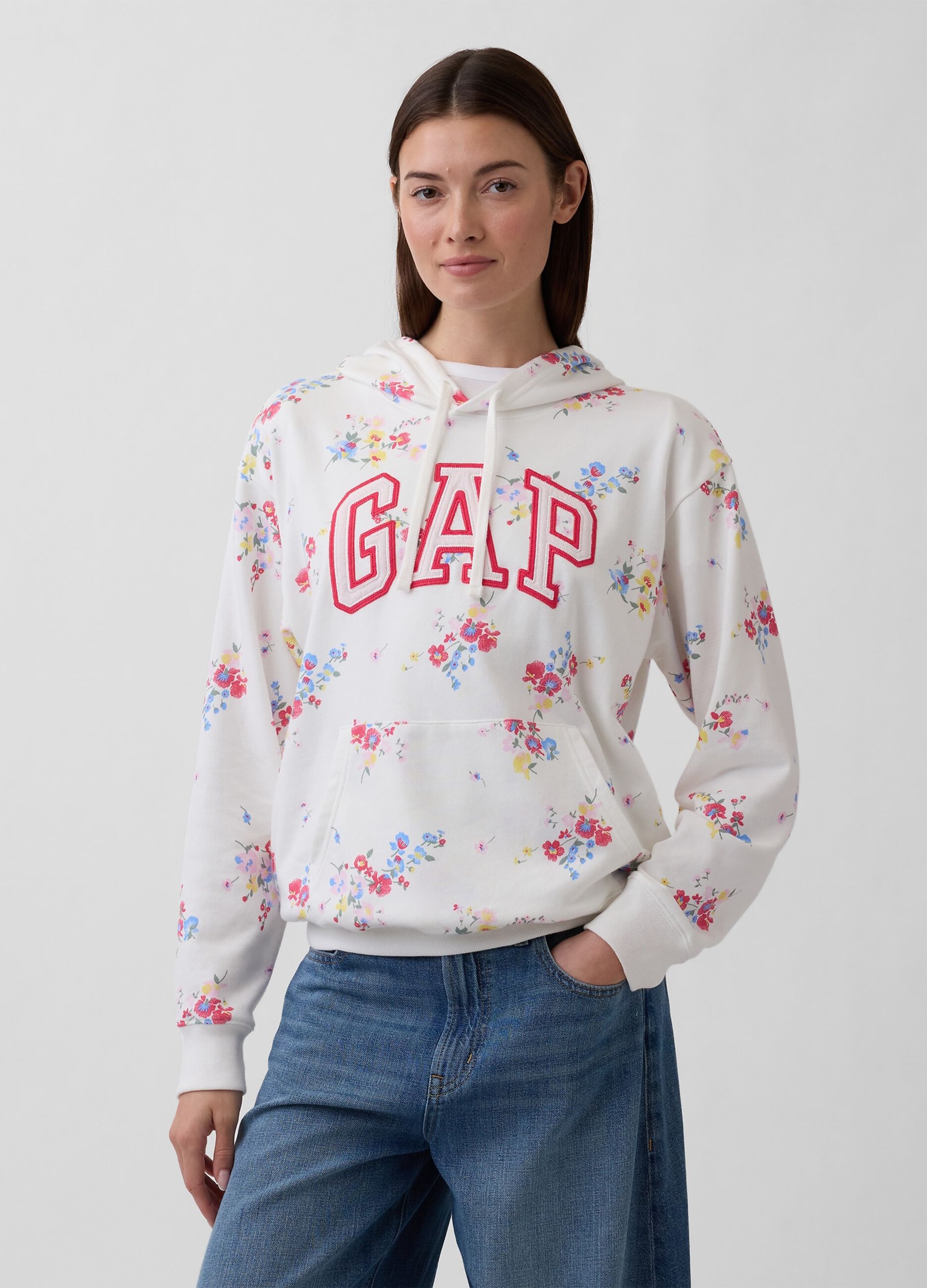 Regular Fit Cotton Blend Sweatshirt with Logo and Floral Design
