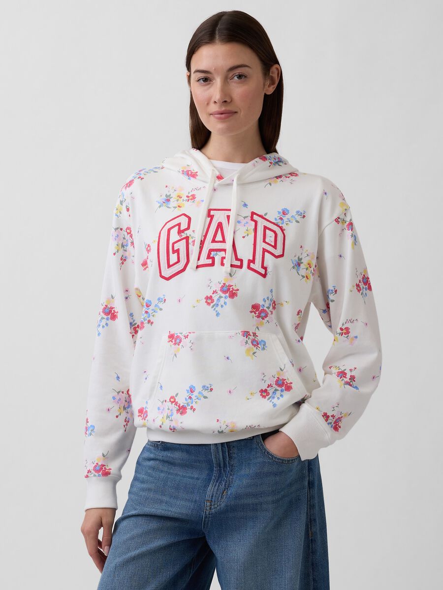 Regular Fit Cotton Blend Sweatshirt with Logo and Floral Design_0