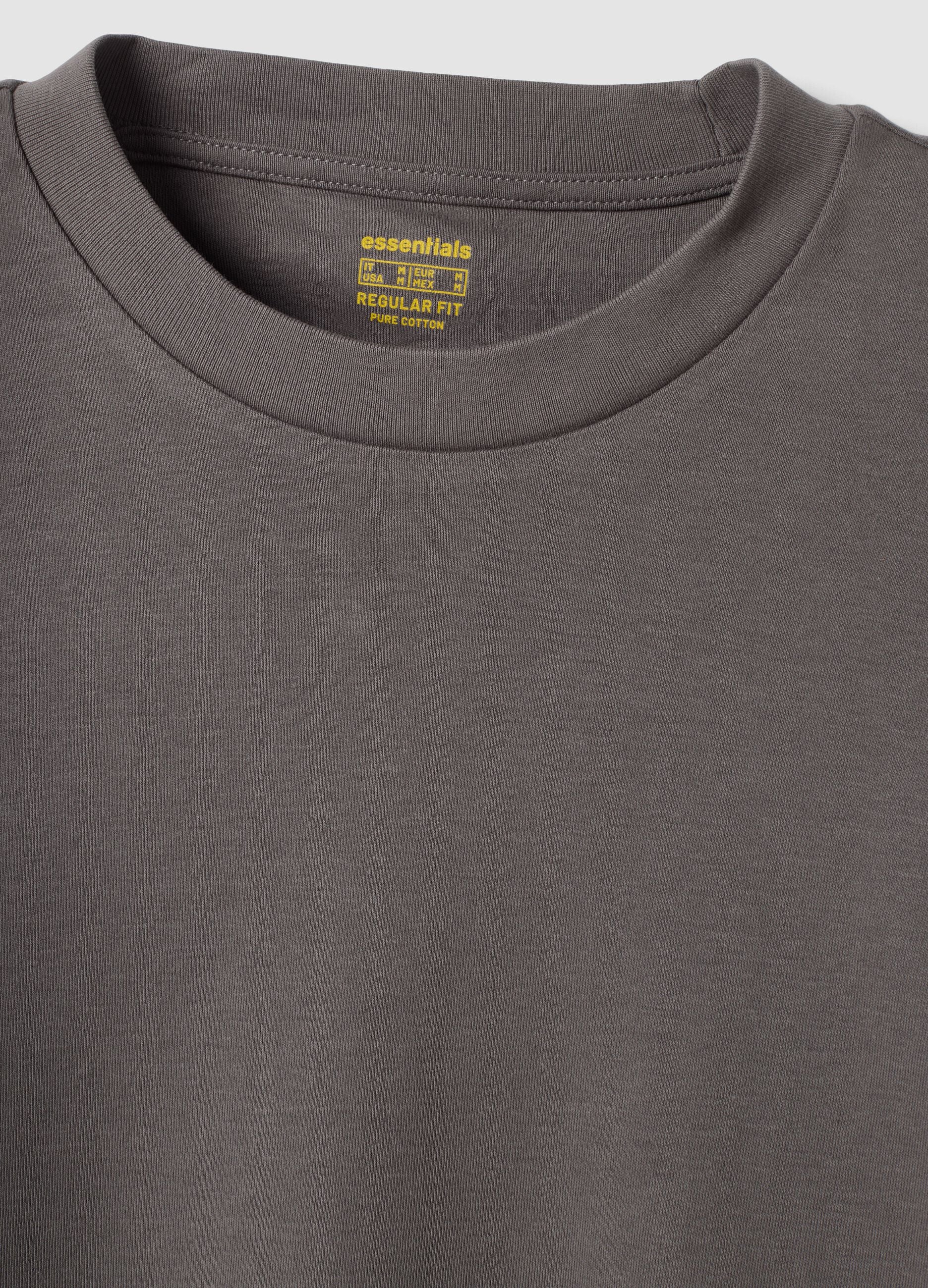 Grey crew-neck pure cotton T-shirt