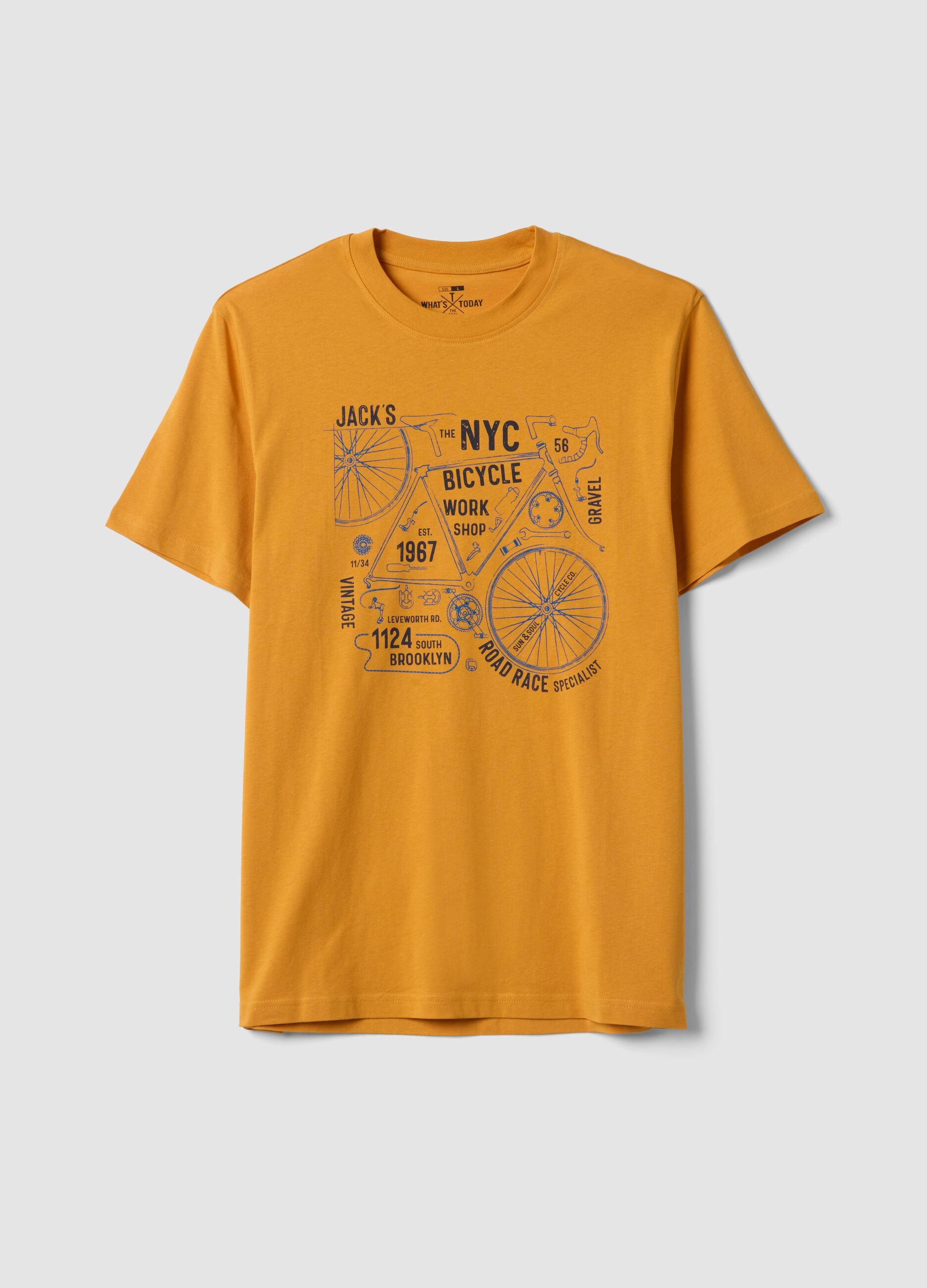 T-shirt arancione in puro cotone con stampa frontale regular fit