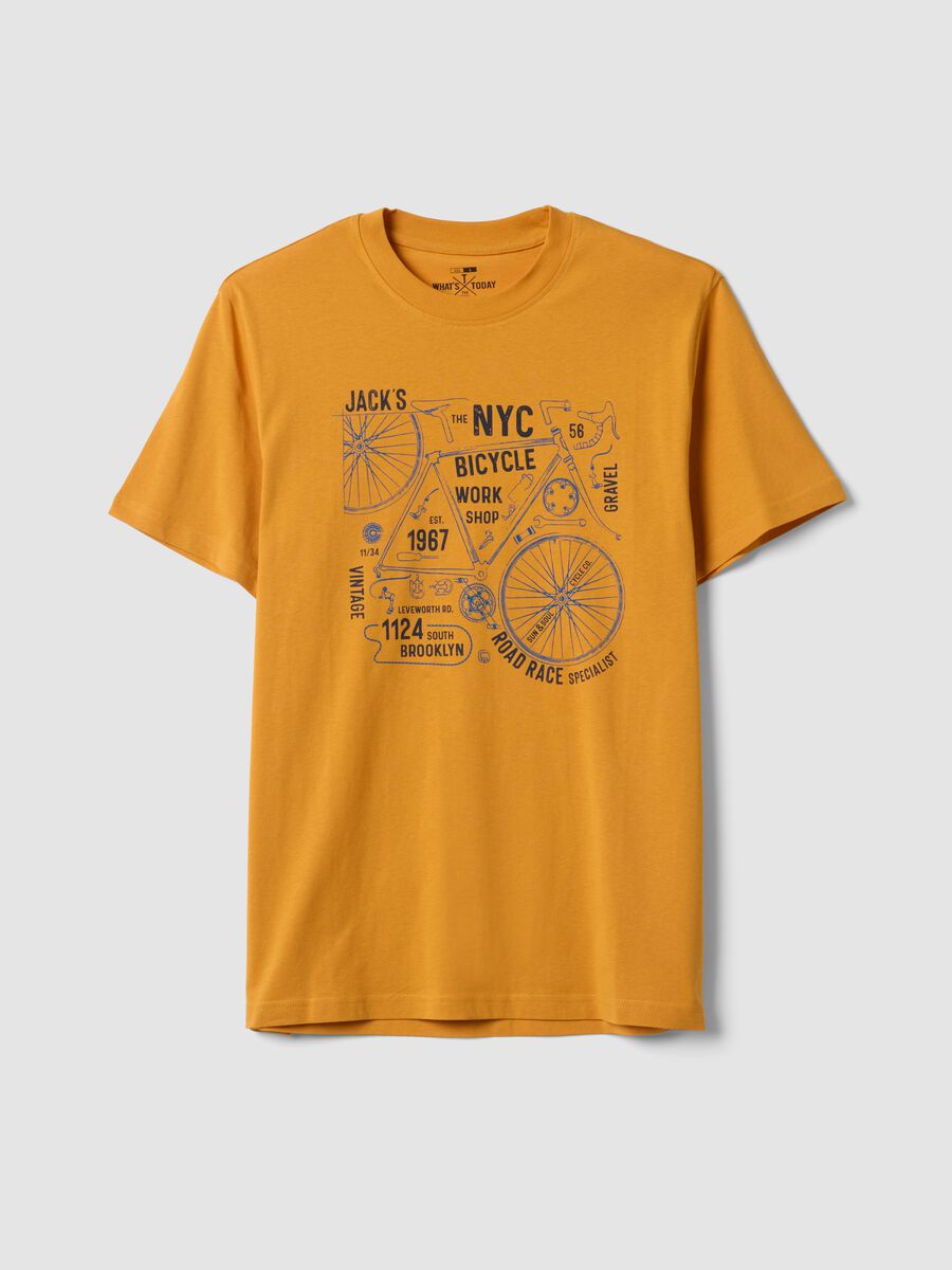 Orange pure cotton T-shirt with front print, regular fit_4