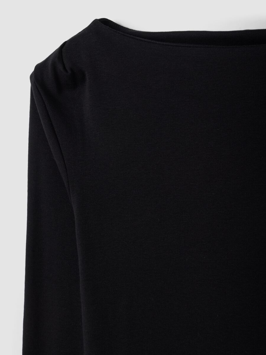 T-shirt nera in puro cotone con girocollo_5