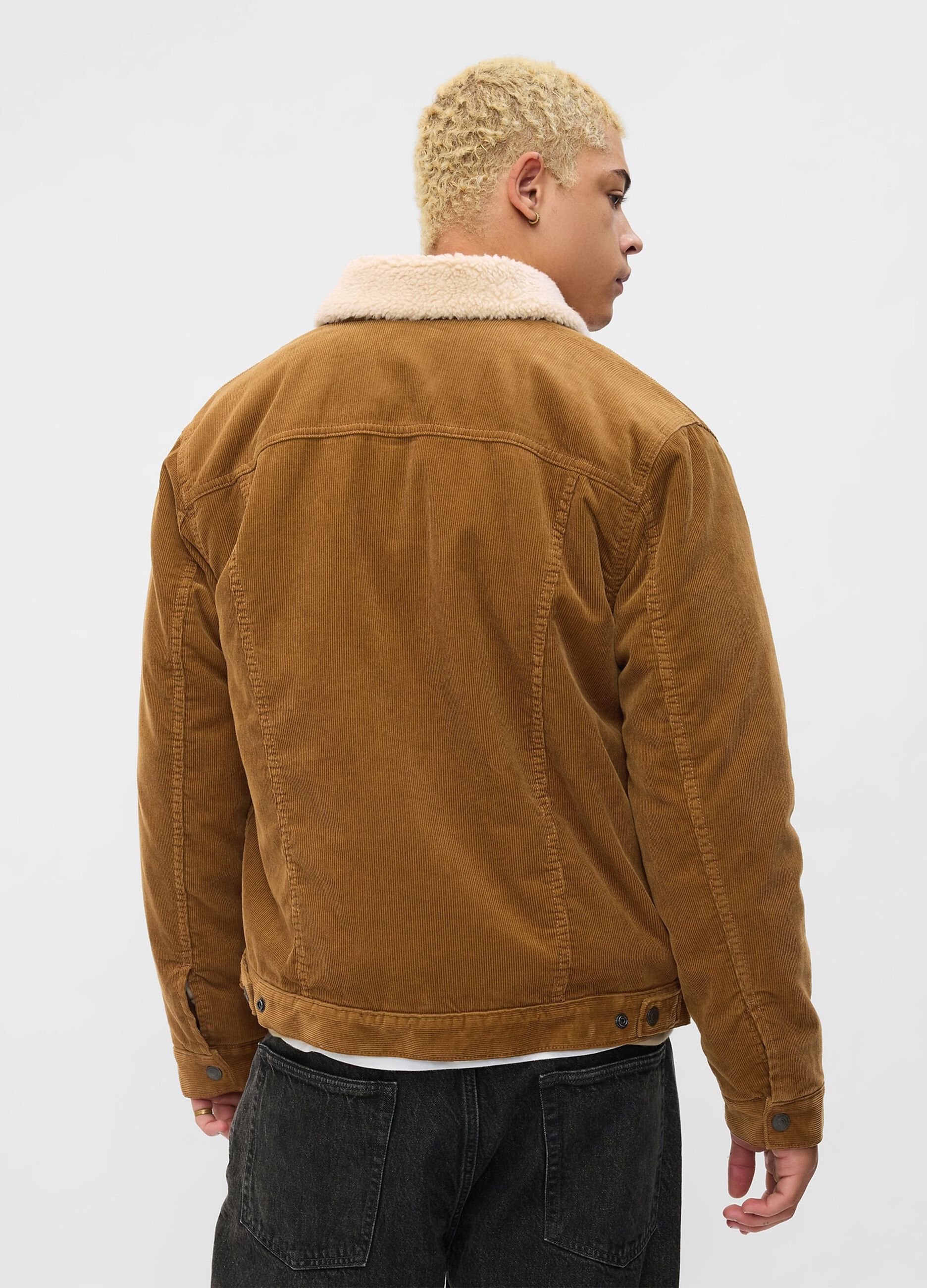 Short corduroy jacket with sherpa lining