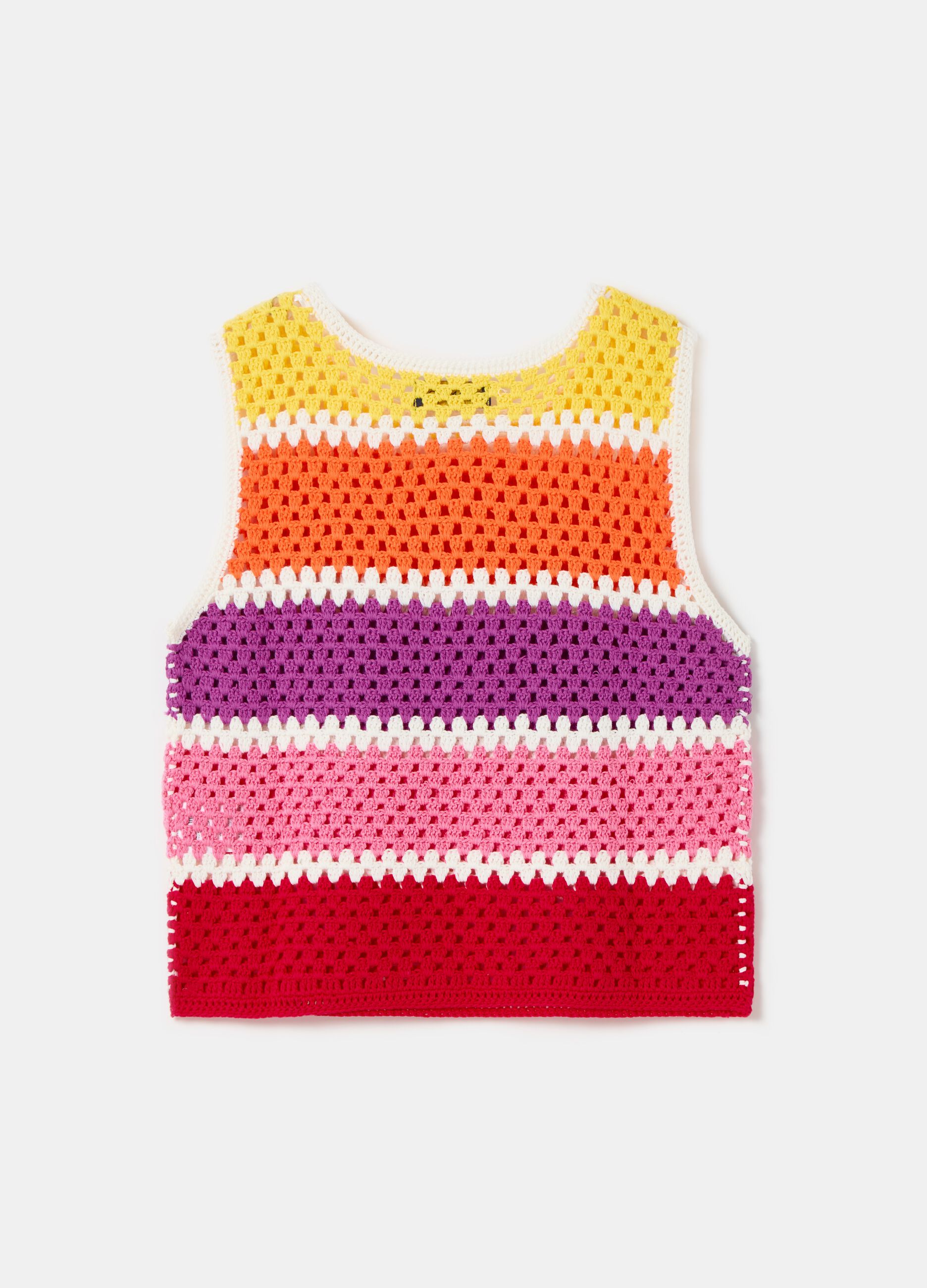 Crochet tank top with multicoloured stripes