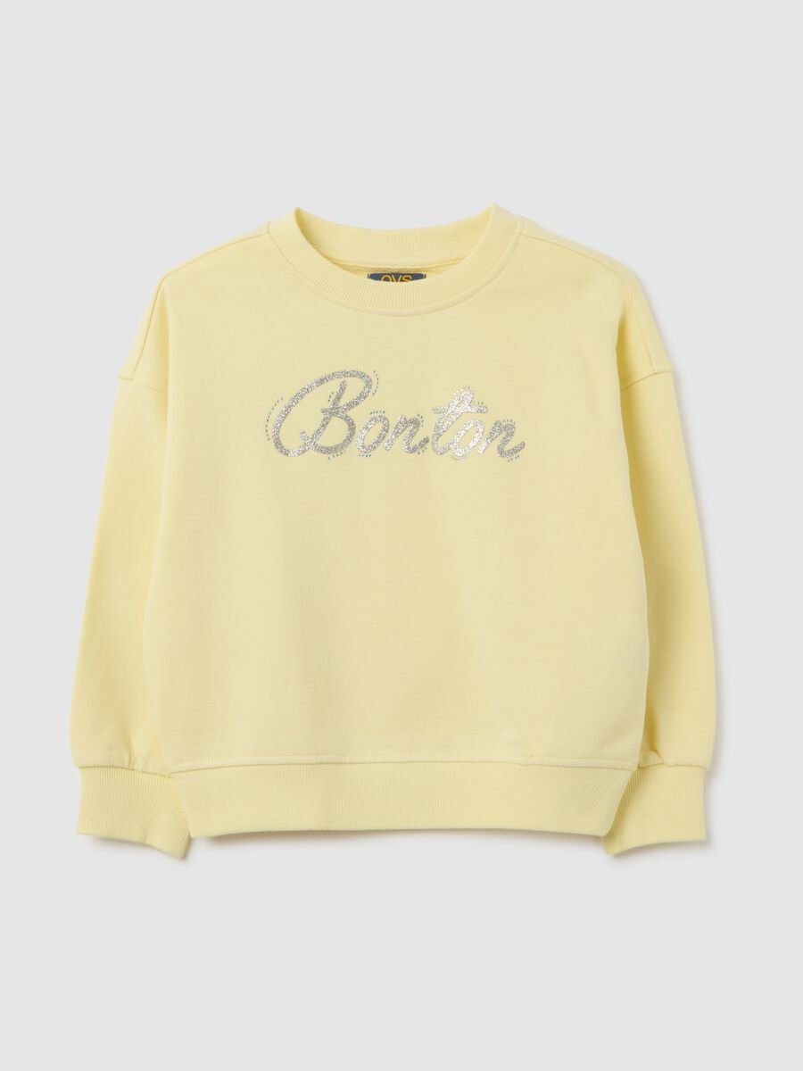 Girls' yellow regular fit pure cotton sweatshirt with writing_0