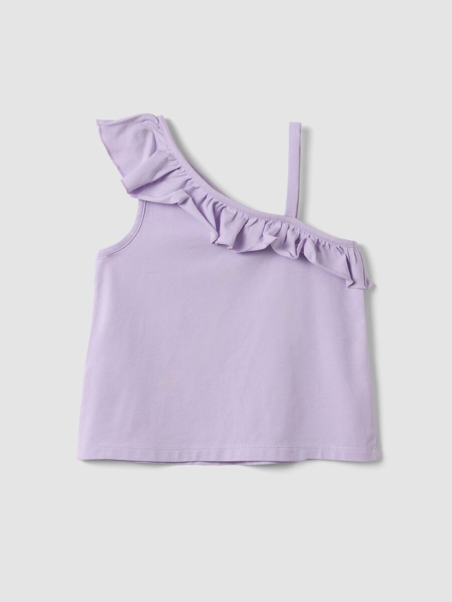 Purple stretch cotton girls&rsquo; tank top with frills and Stitch print_1
