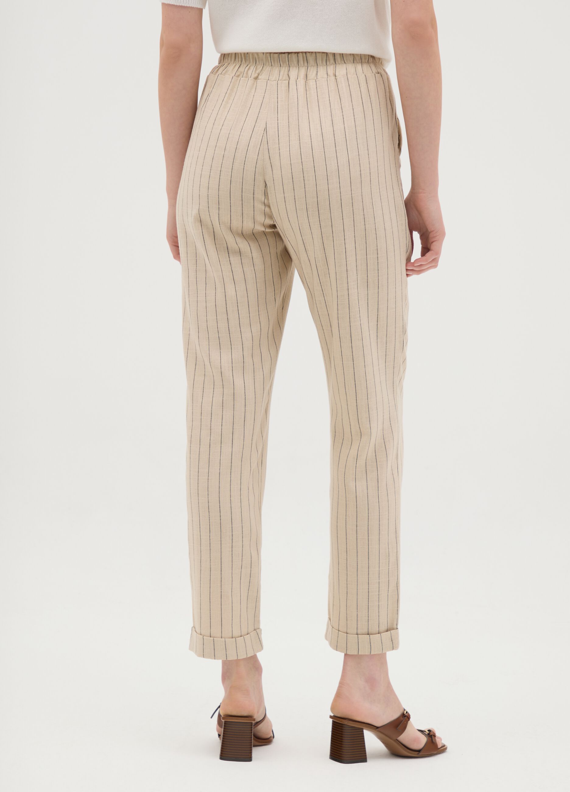 Beige Linen Blend Women's Regular Fit Trousers