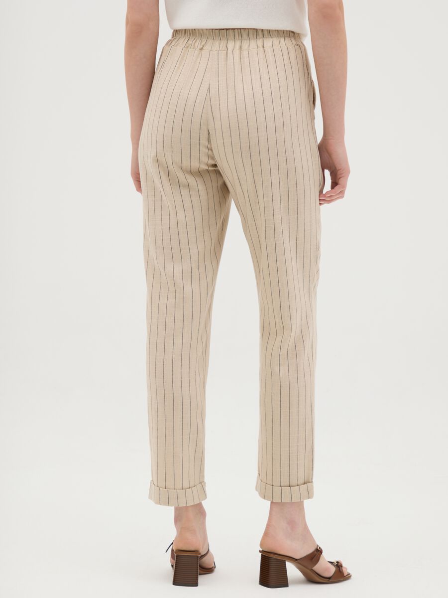Beige Linen Blend Women's Regular Fit Trousers_3