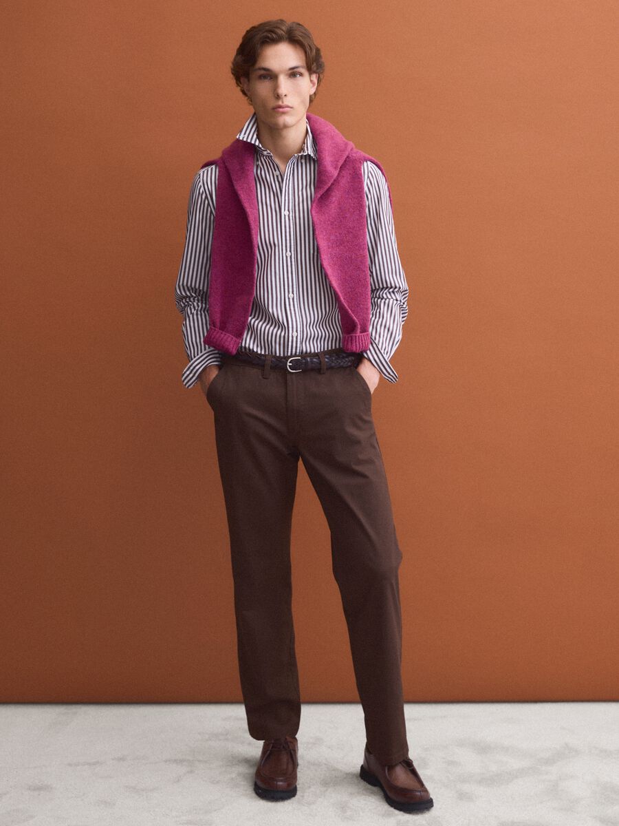 Camicia bianca in popeline di puro cotone a righe regular fit_1