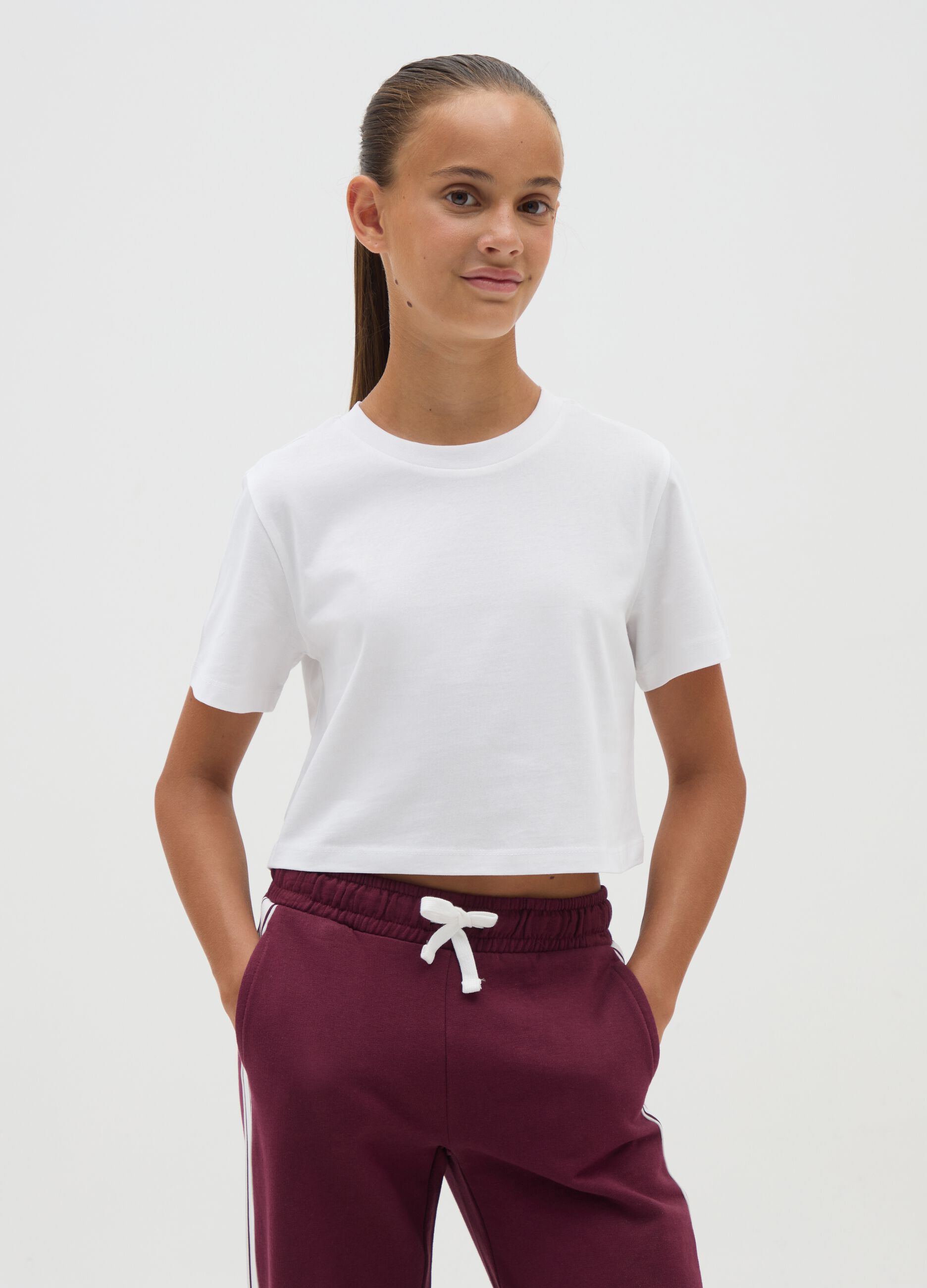 Girls' white pure cotton boxy fit T-shirt