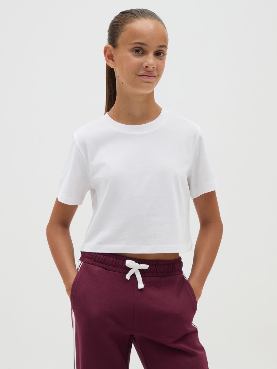 Girls' white pure cotton boxy fit T-shirt_0