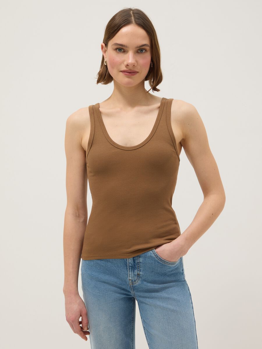 Canotta in cotone elasticizzato marrone regular fit_0