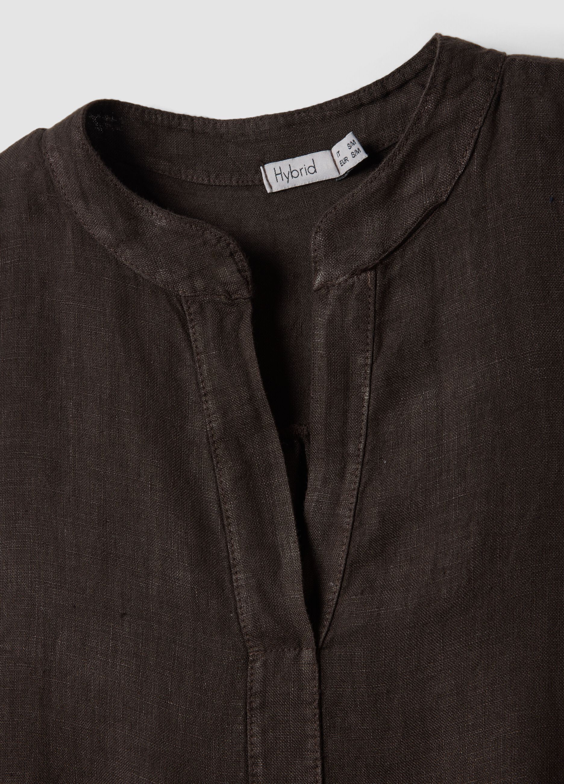 Brown sleeveless pure linen dress, regular fit