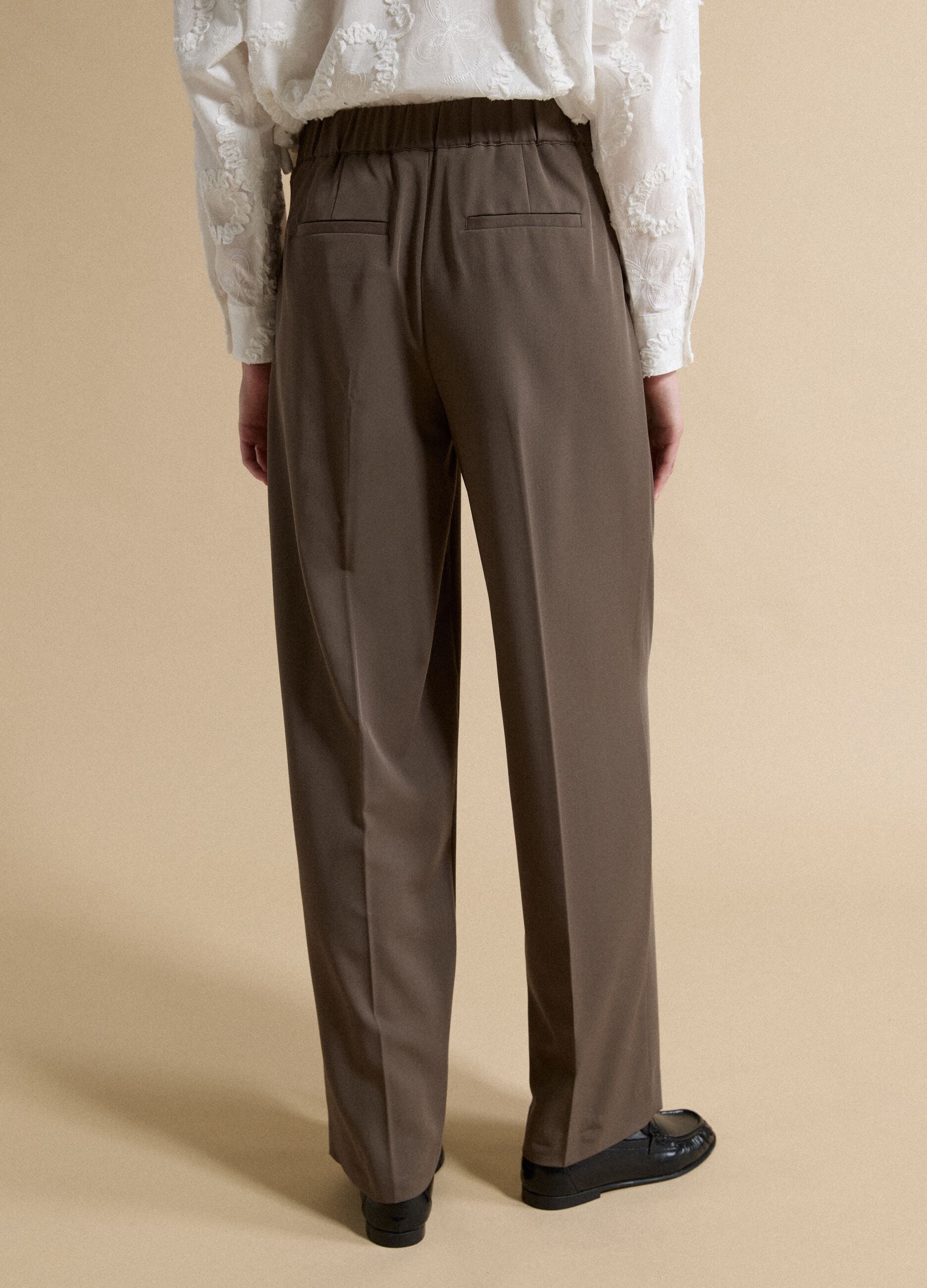 Brown formal stretch-viscose regular-fit trousers