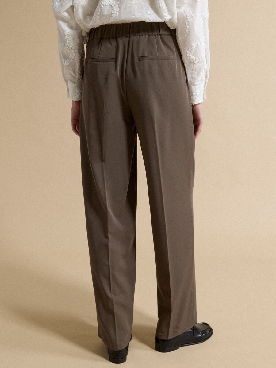 Brown formal stretch-viscose regular-fit trousers_2