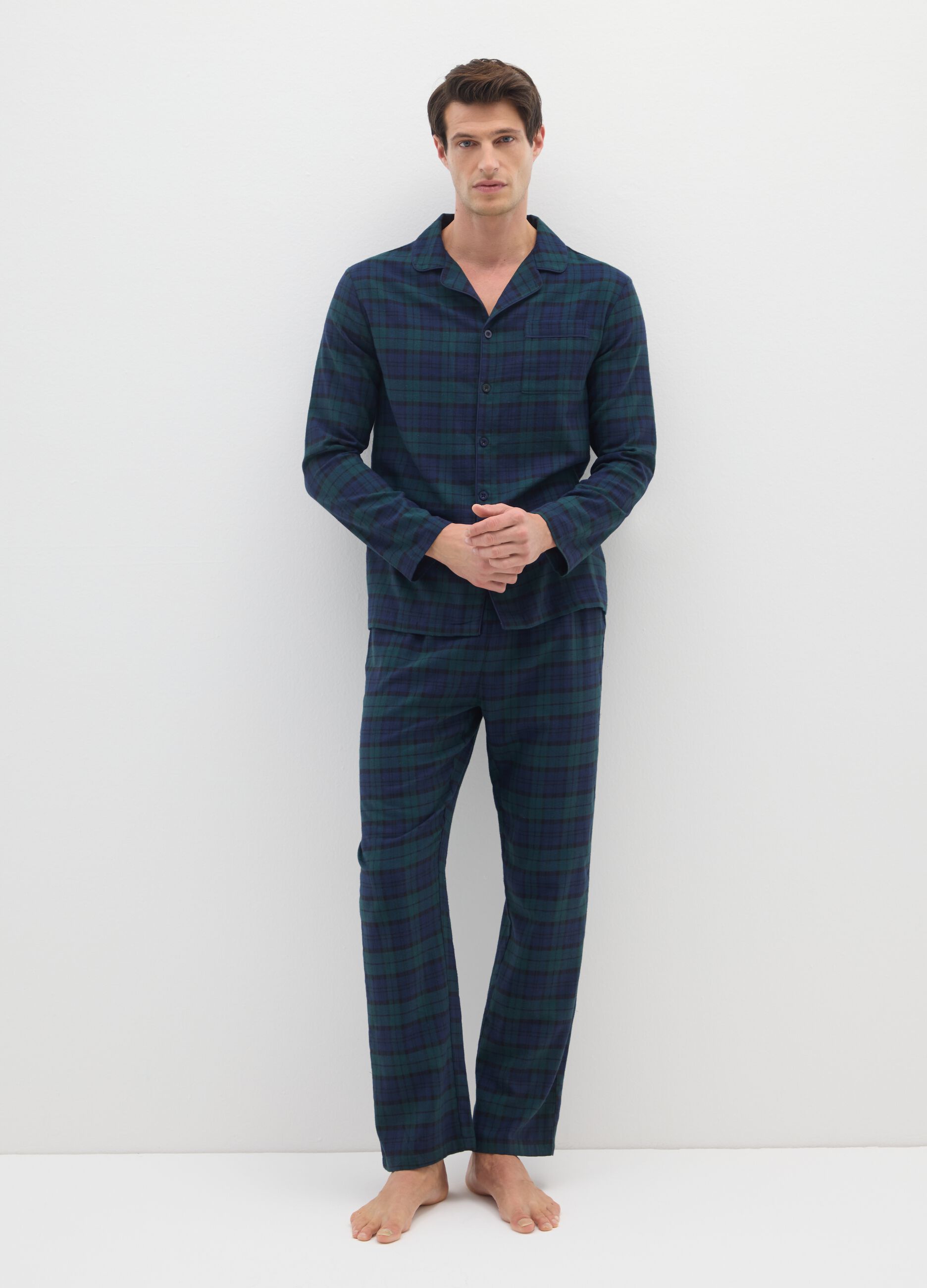 Multicoloured pure cotton checked pyjama trousers