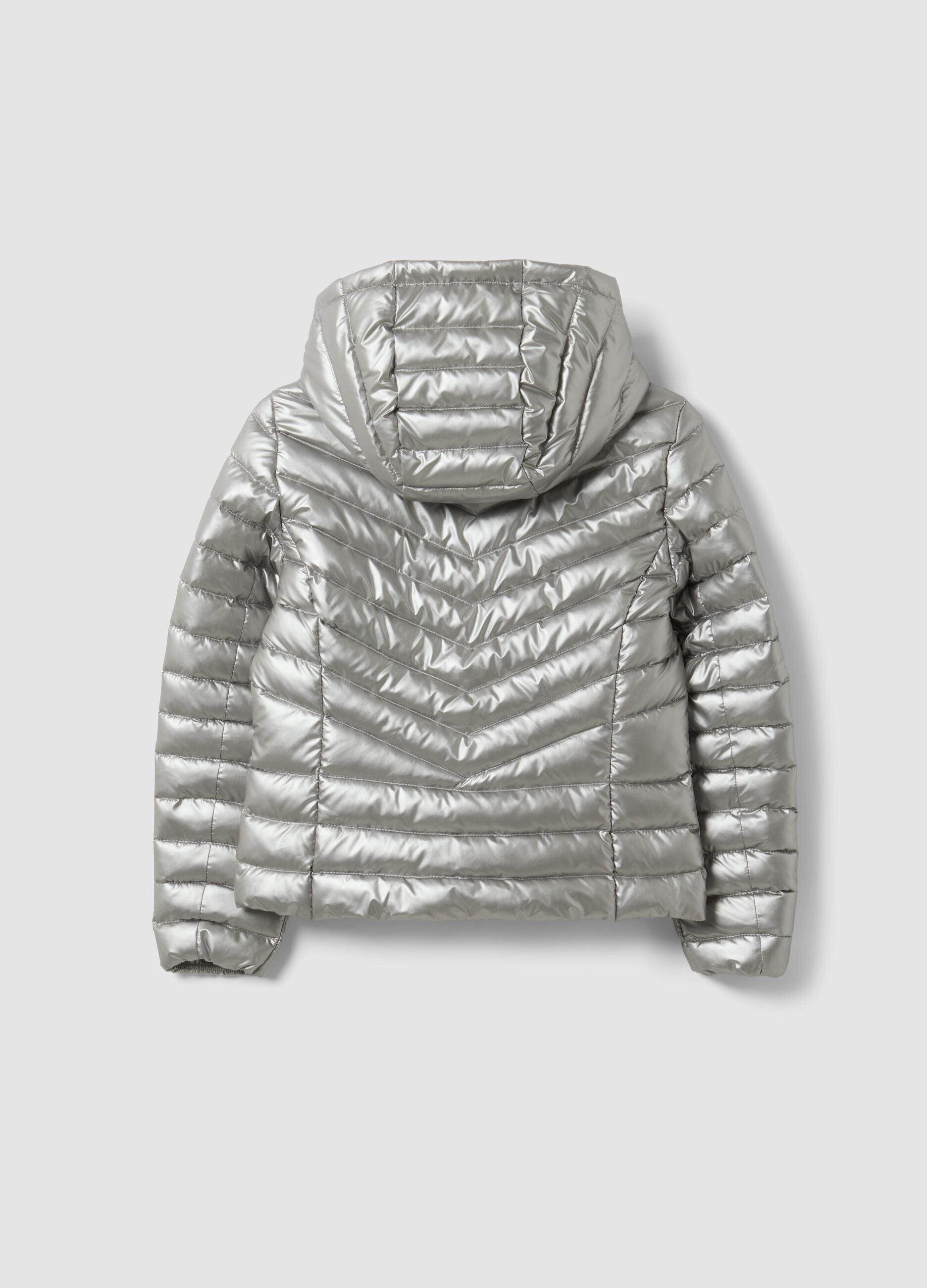 Grey ultralight padded jacket with hood and zip for girls