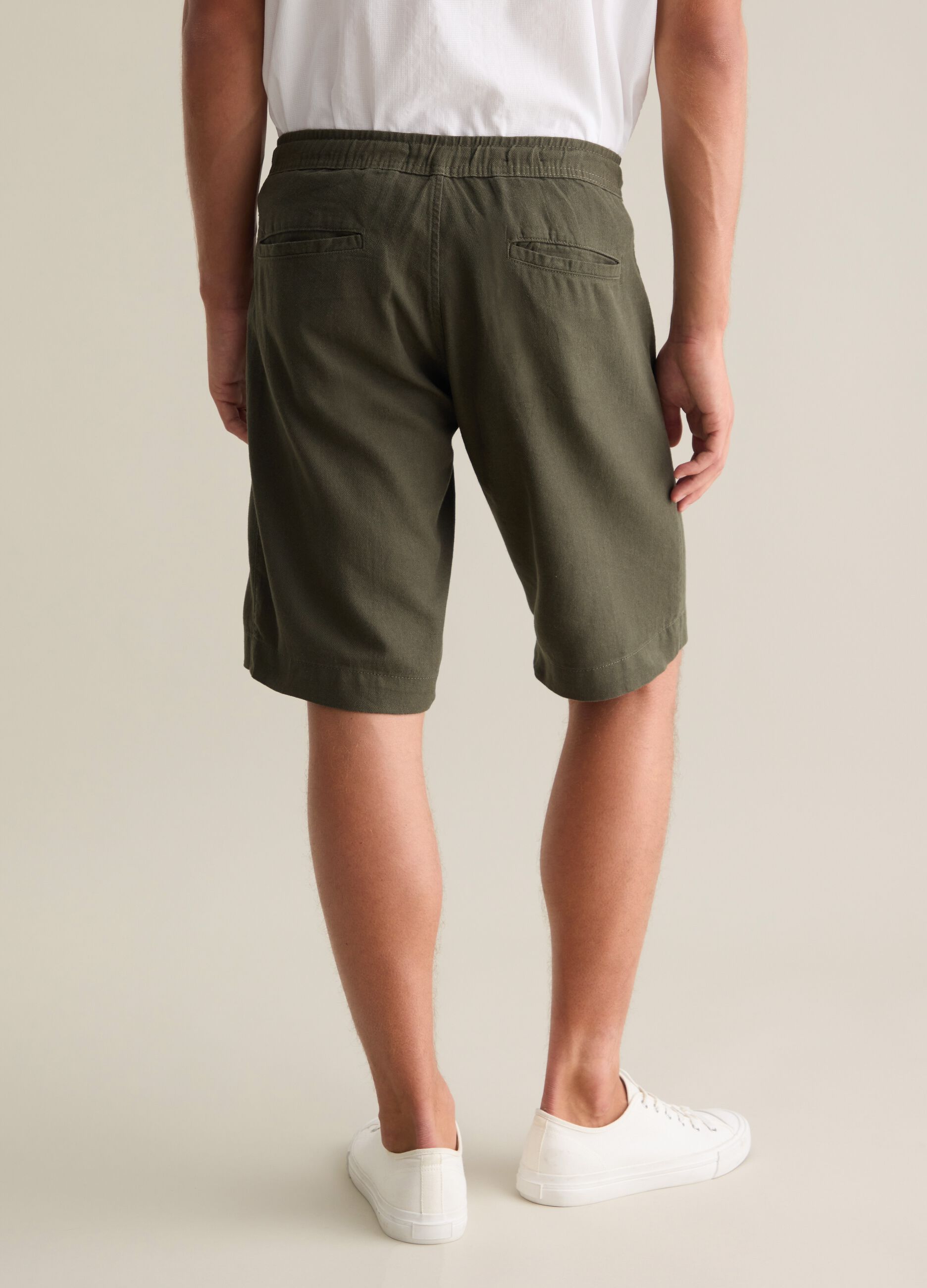 Men's green cotton blend regular fit shorts