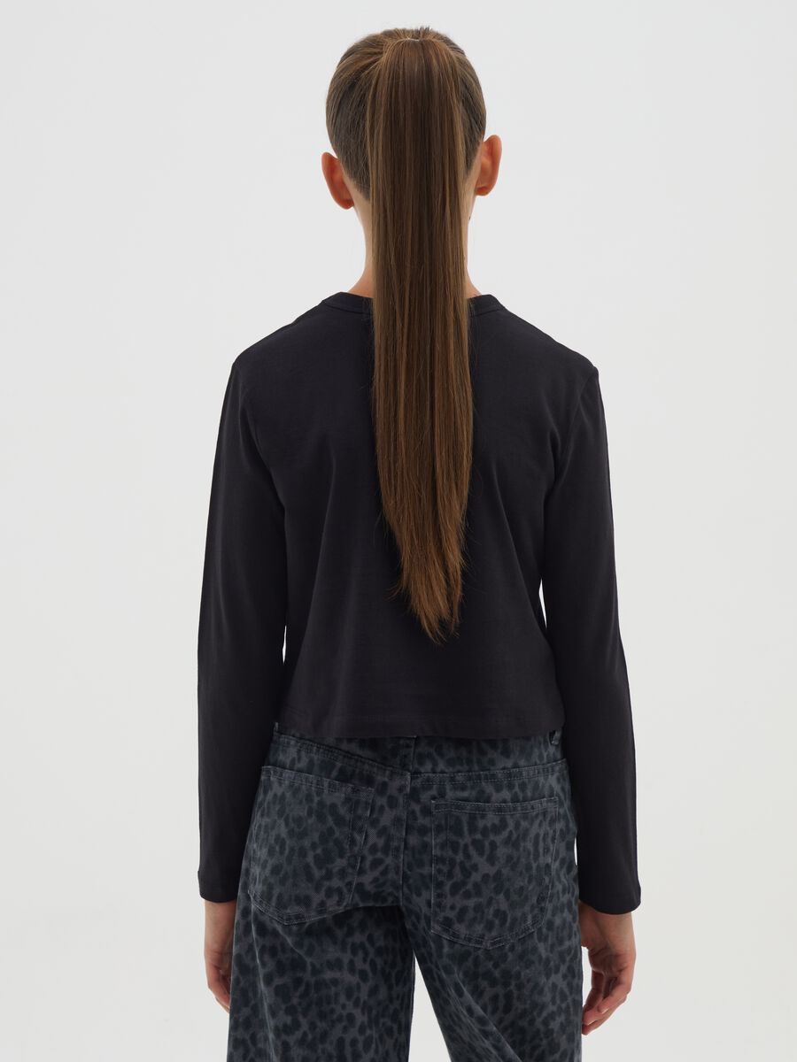 Girls' long-sleeve black pure cotton top_2