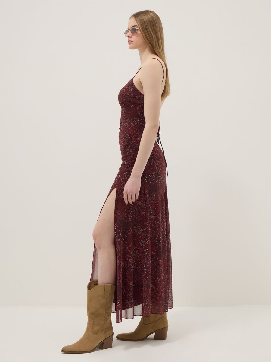 Red paisley stretch maxi dress with side slit_1