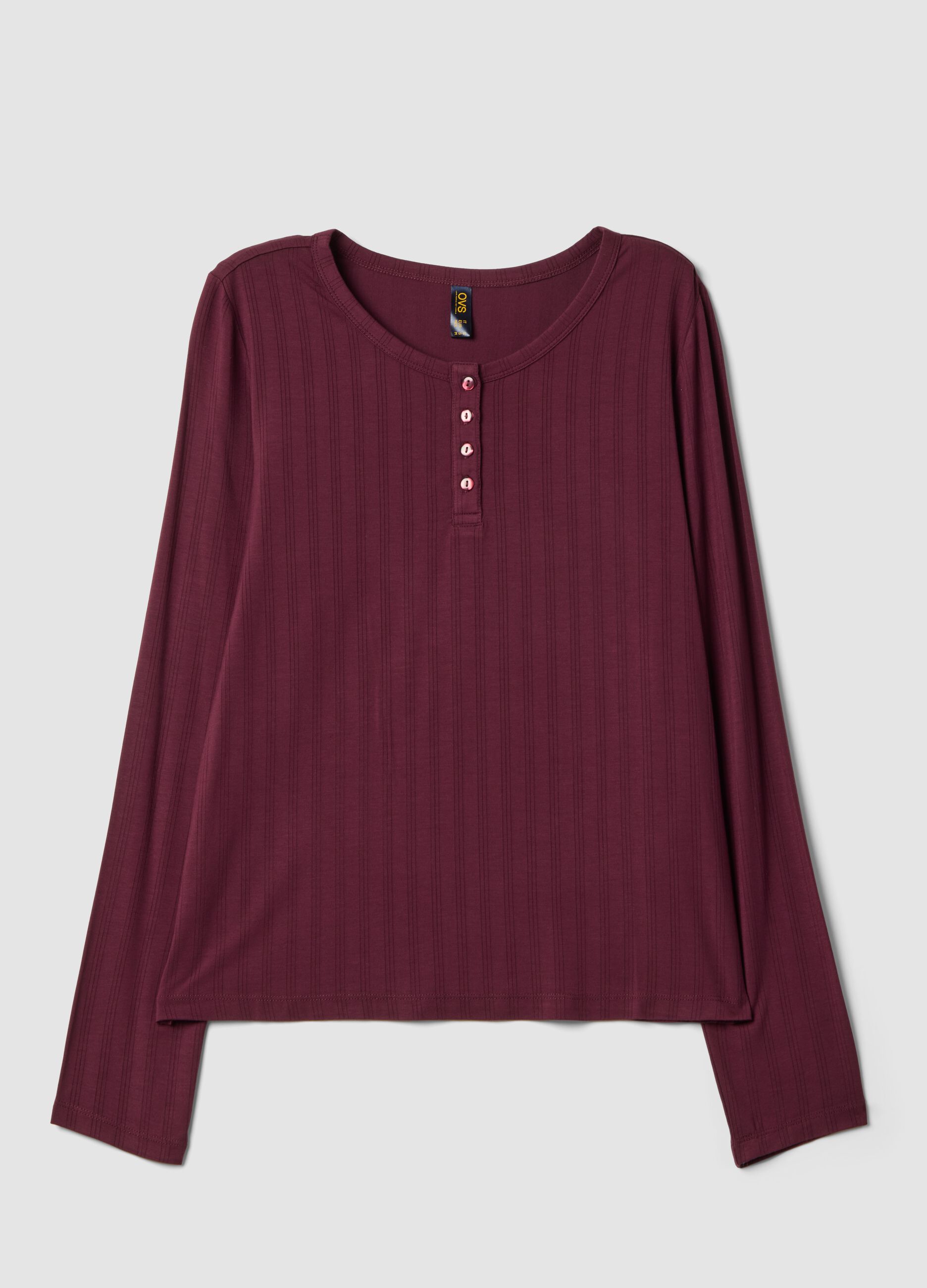 Red ribbed stretch viscose pyjama top