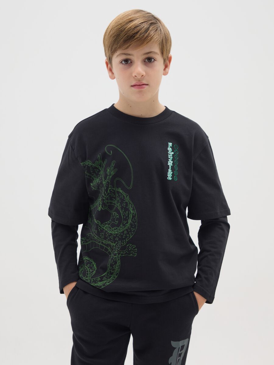 Maglietta da ragazzo in puro cotone nero oversize_0