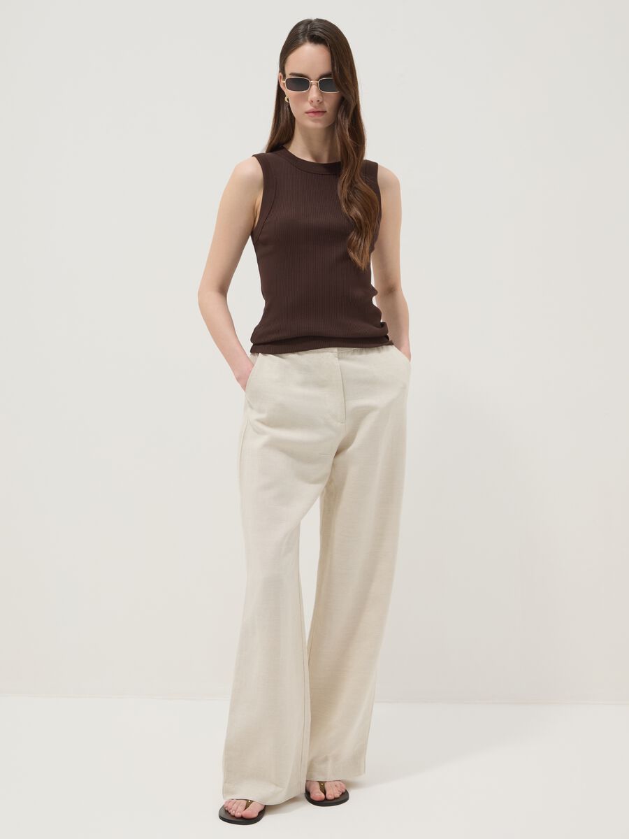 Brown fitted ribbed stretch-cotton tank top_2