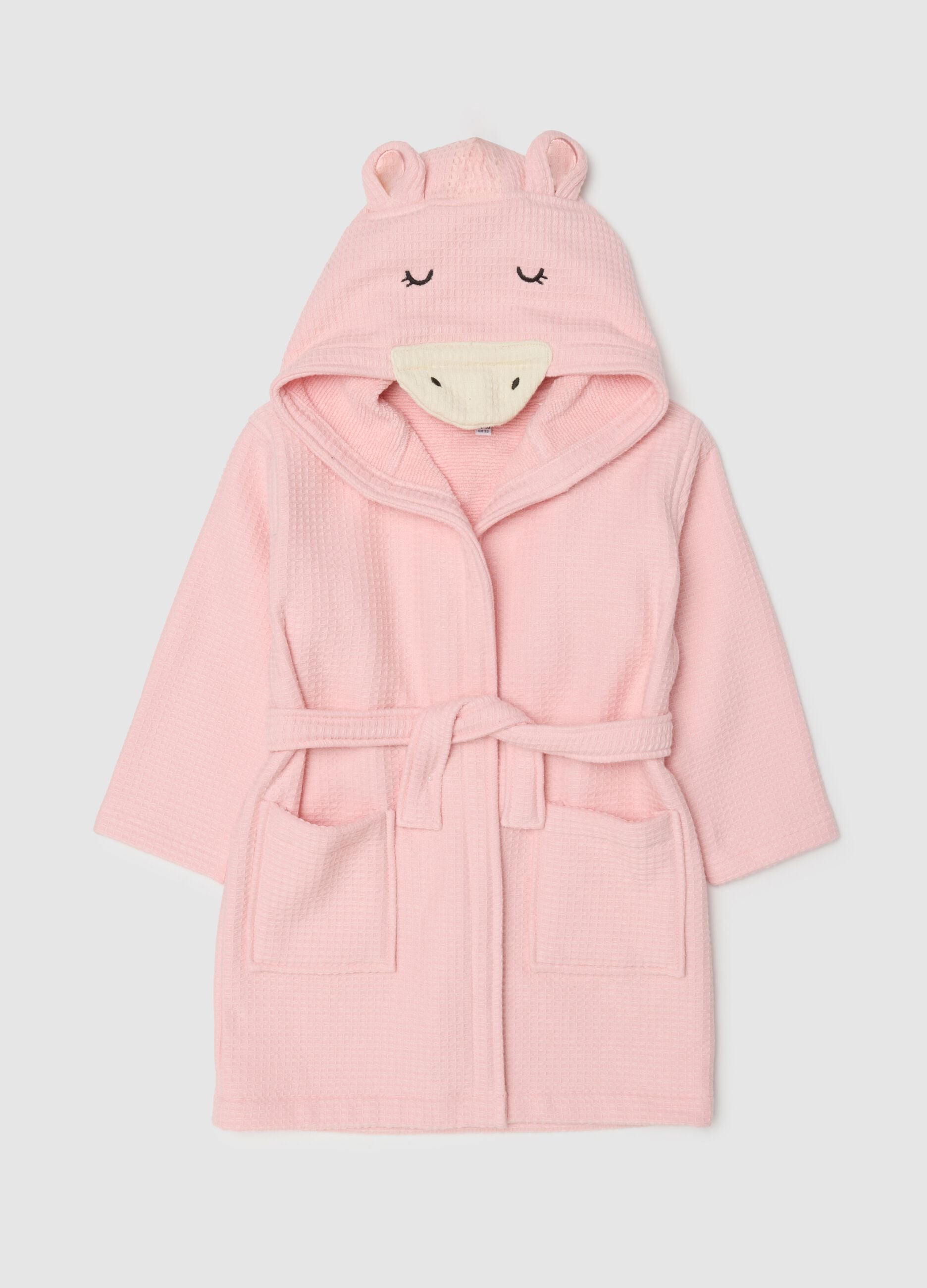 Pink pure cotton baby girls&rsquo; cow bathrobe