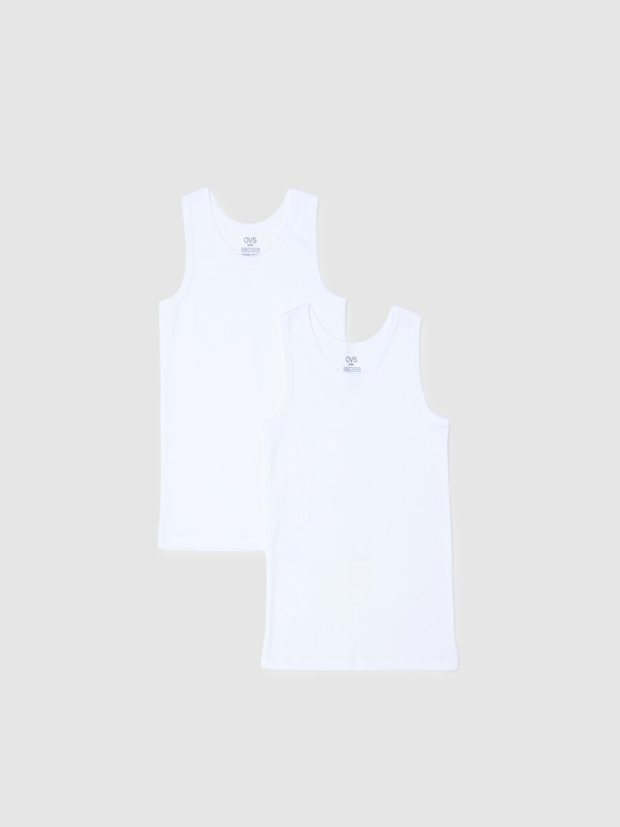 Pack of two boys' white cotton vests with a regular fit_0