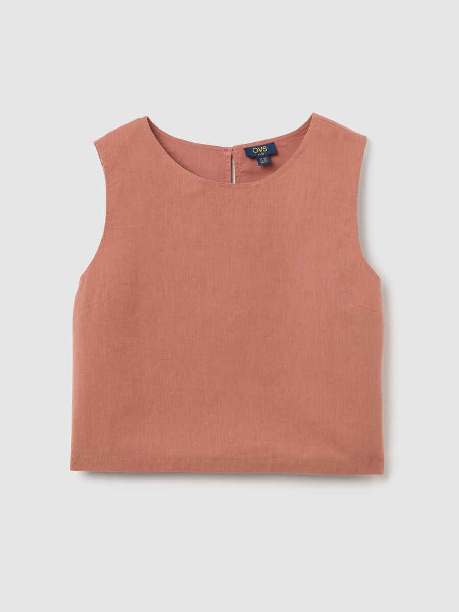 Top da ragazza in misto cotone e lino rosa regular fit_3