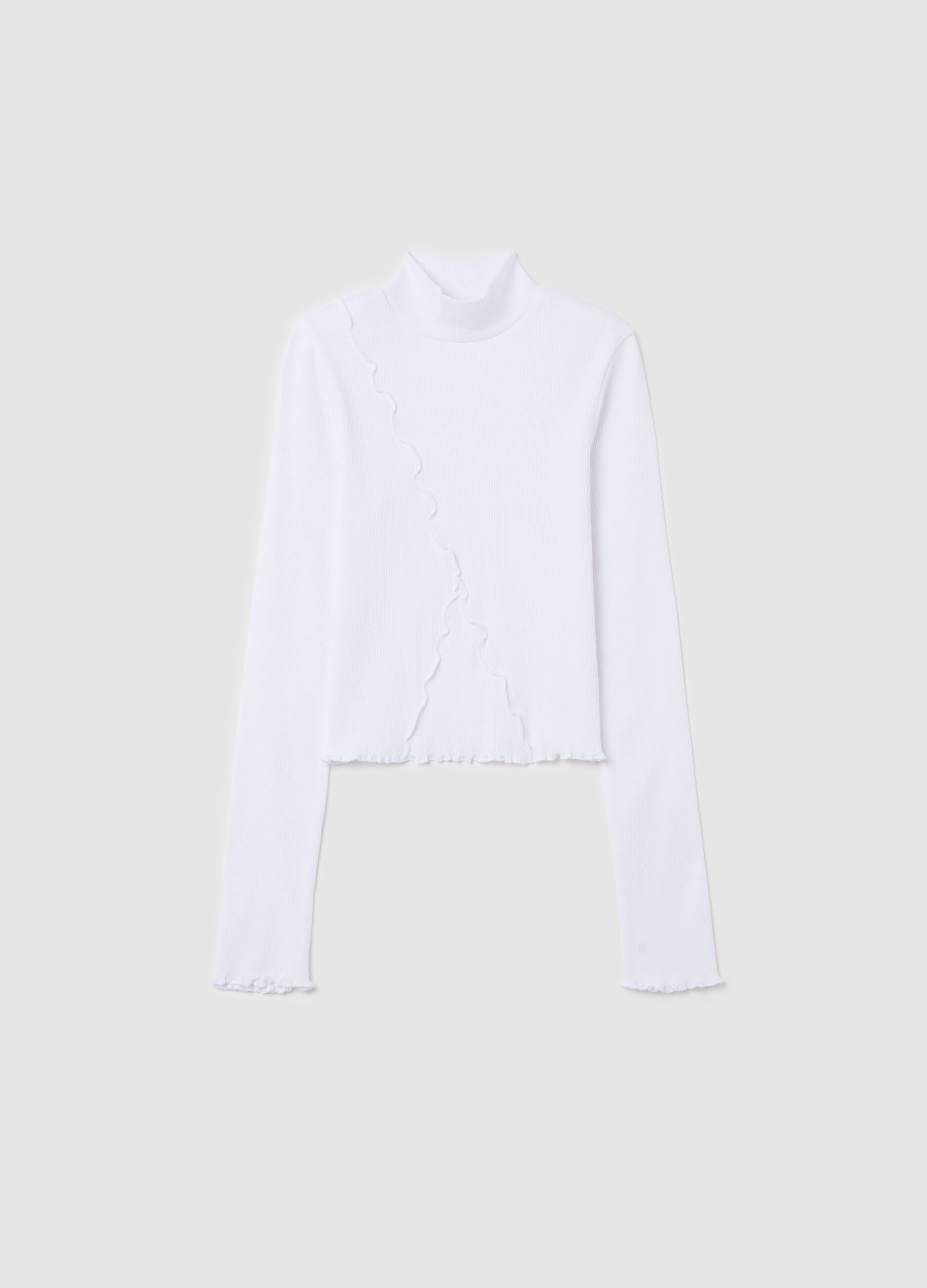 Ribbed T-shirt with high neck
