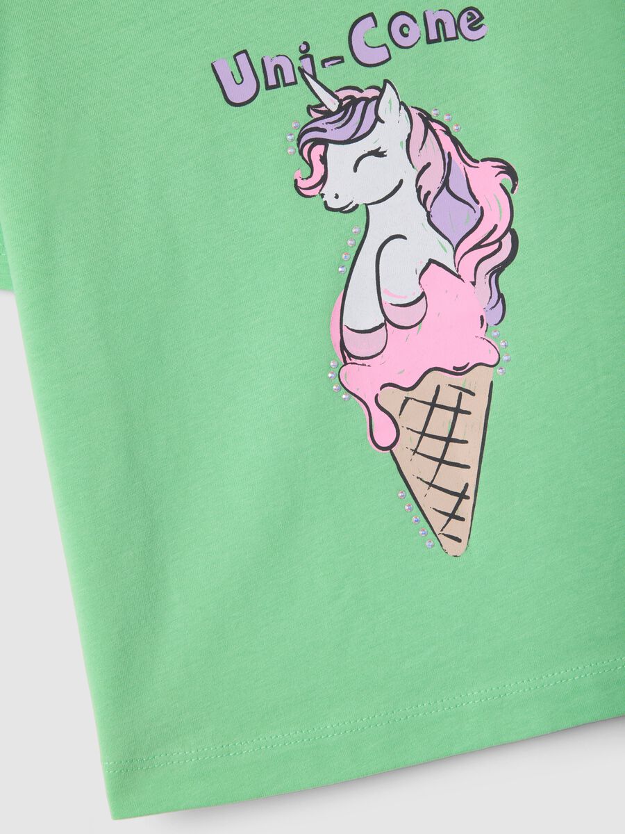 T-shirt in puro cotone verde da bambina regular fit con gelato_2