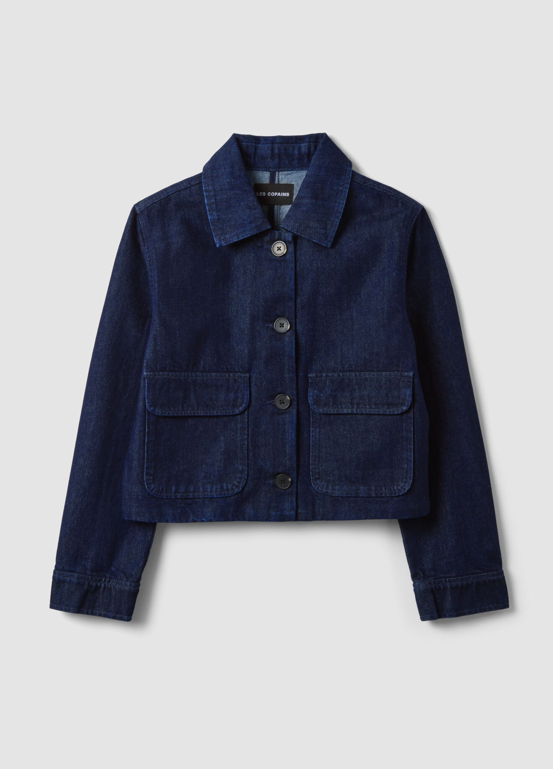 Blue cropped pure cotton denim jacket, regular fit