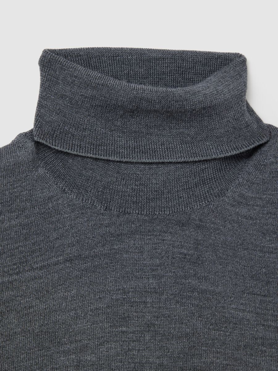Grey high-neck sweater in pure merino wool regular fit_1