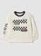 White pure cotton crew-neck T-shirt with racing print for baby boy_0