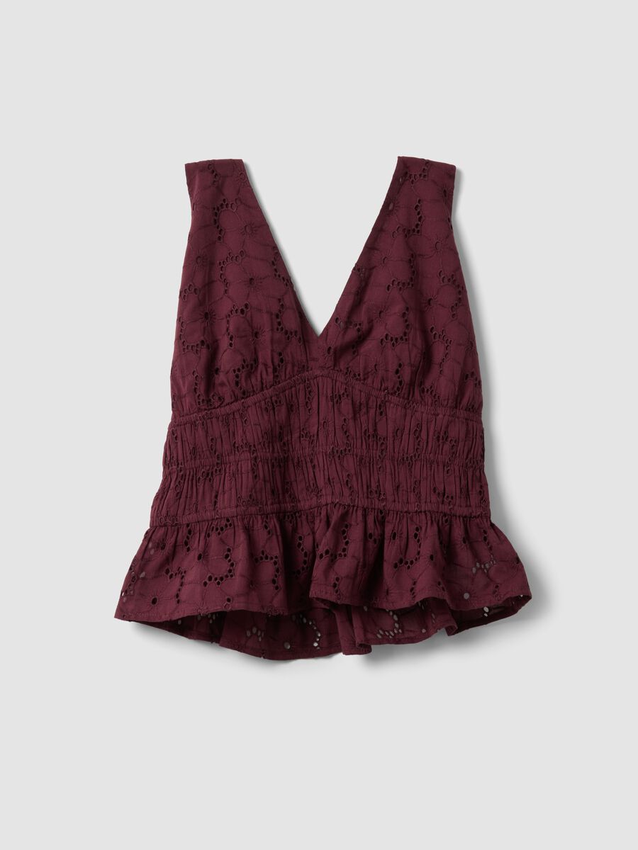 Top viola in puro cotone con scollo all'americana_4