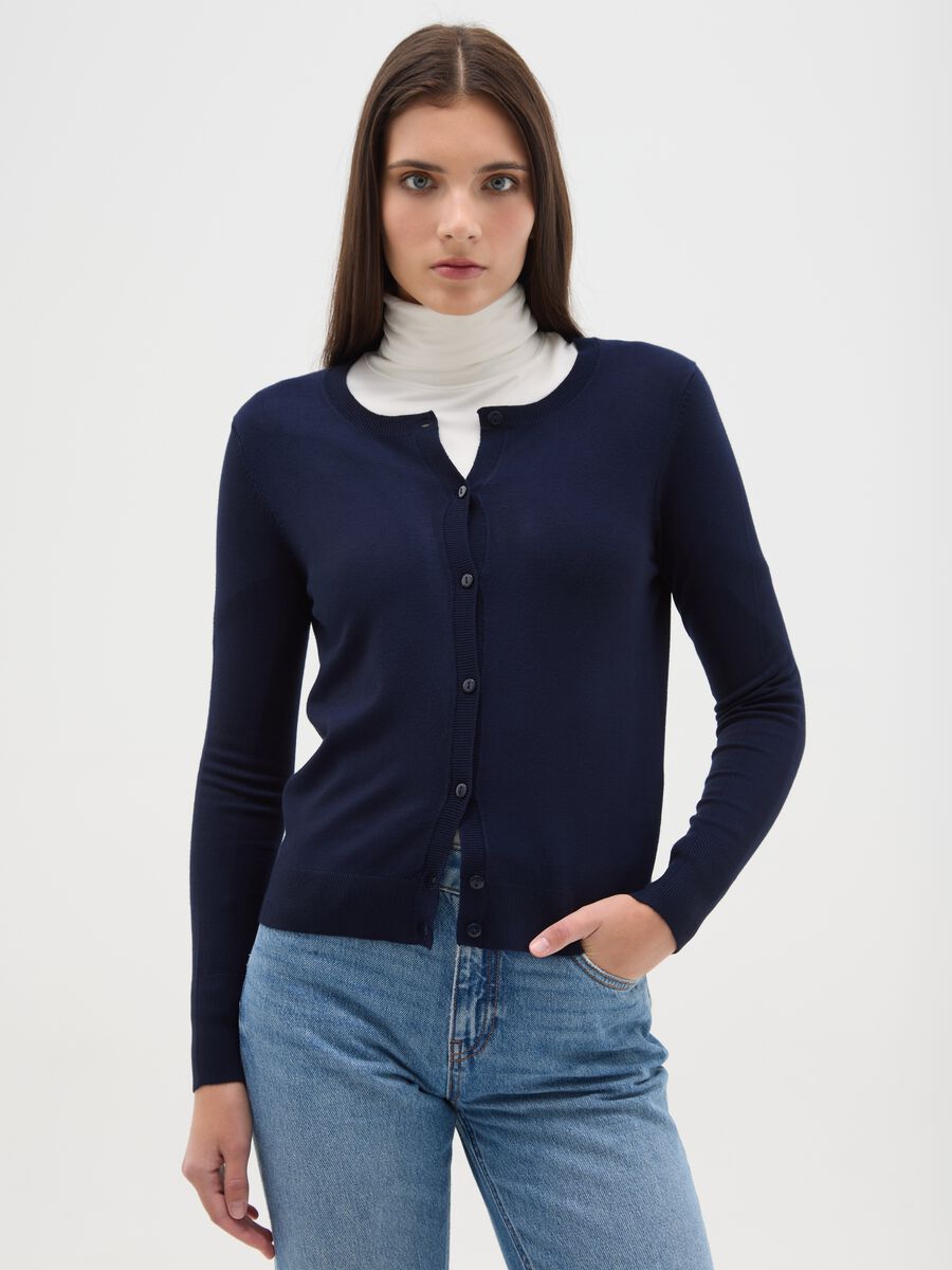 Cardigan blu regular fit con bottoni_0