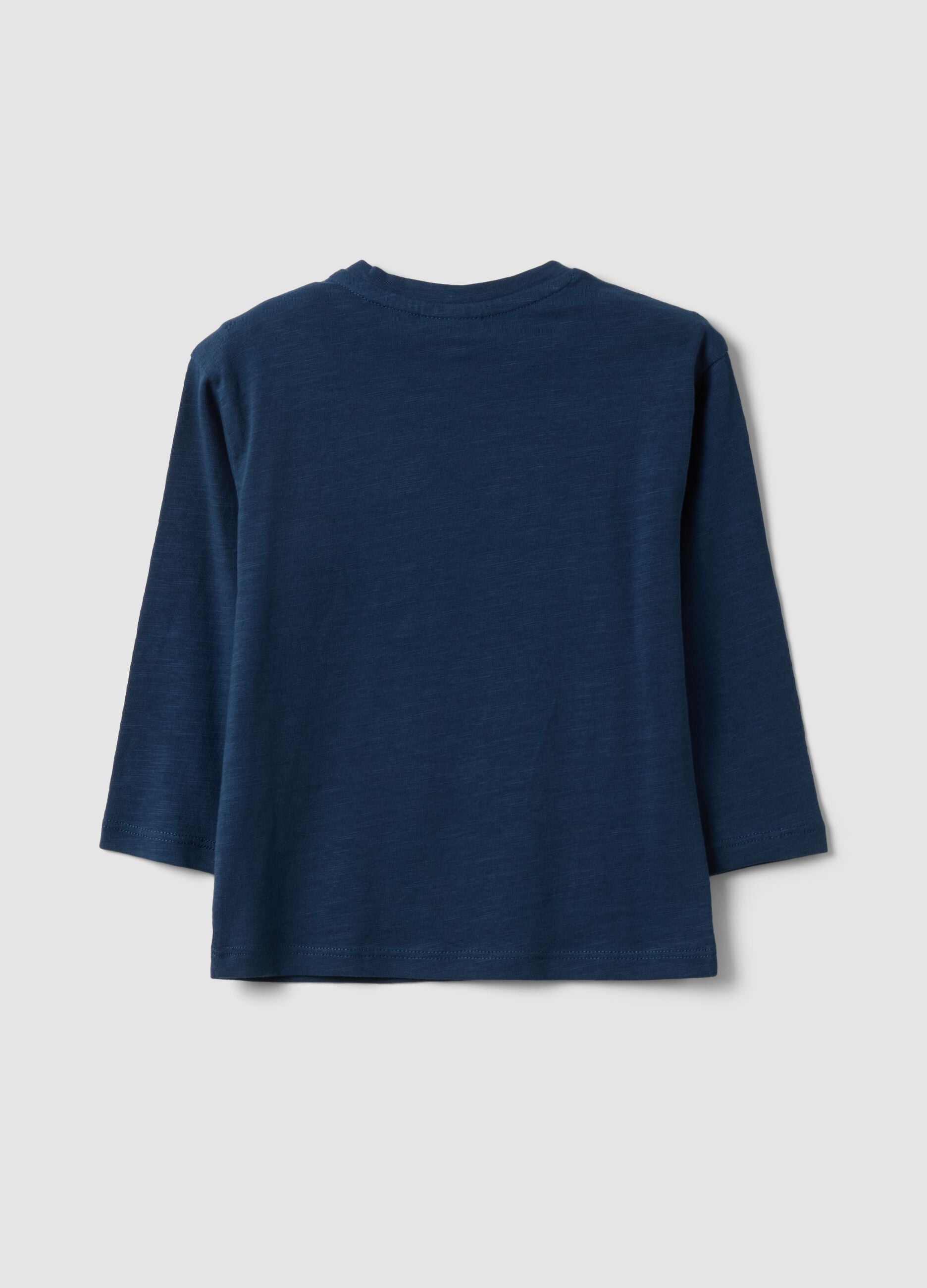 Blue oversized pure organic cotton T-shirt with chest pocket for boys