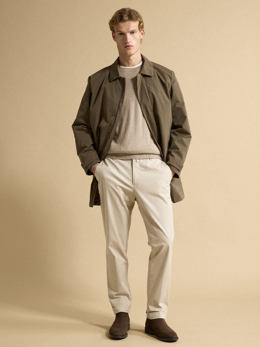 Beige regular-fit stretch cotton twill chino trousers_0