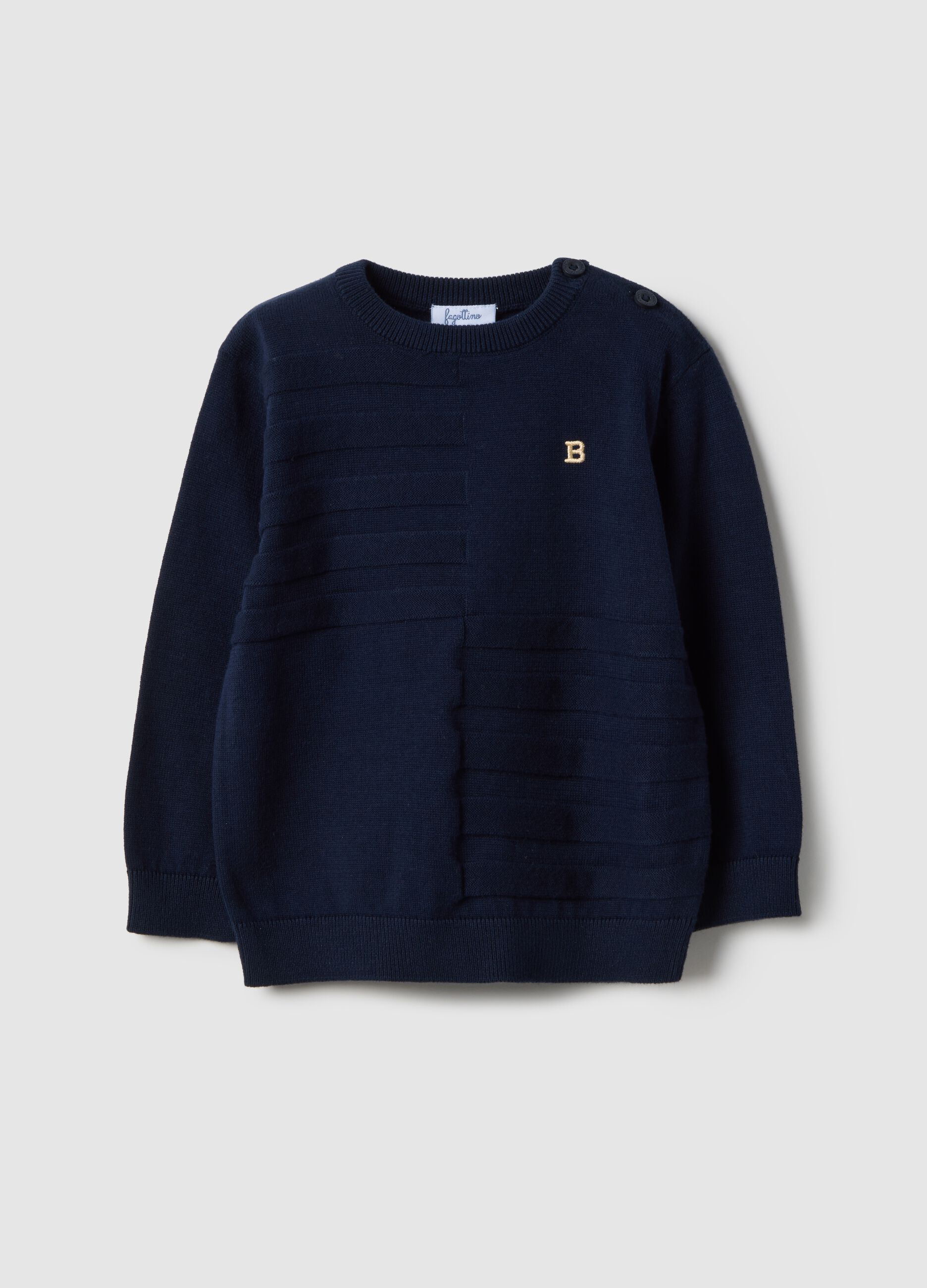 Maglia in puro cotone blu regular fit con bottoni per bimbo