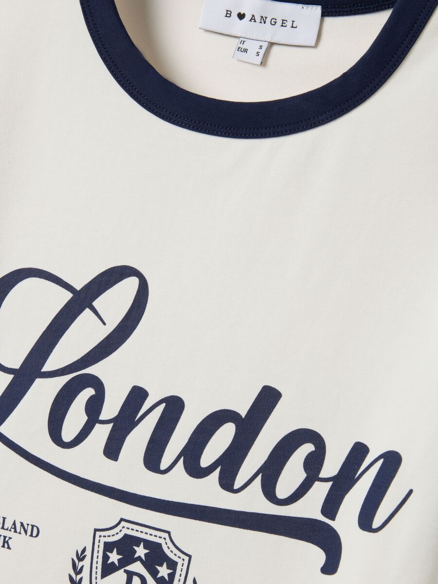 White stretch cotton T-shirt regular fit with blue print_5
