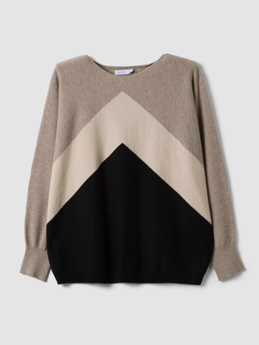 Multicolour viscose-blend jumper with contrast pattern, regular fit_0