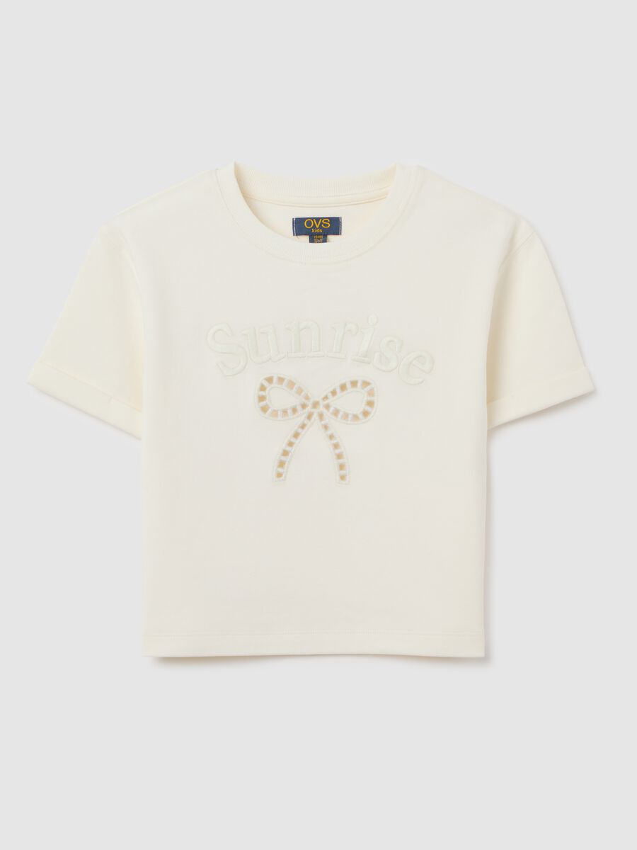 T-shirt da ragazza in puro cotone bianca regular fit con stampa_0