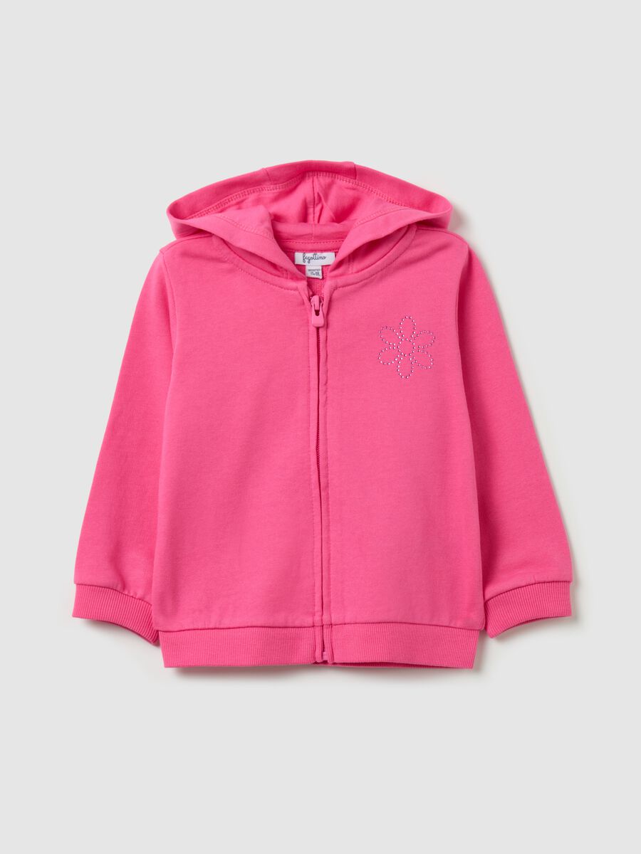 Full-zip sweatshirt in French terry with hood and diamantés_0