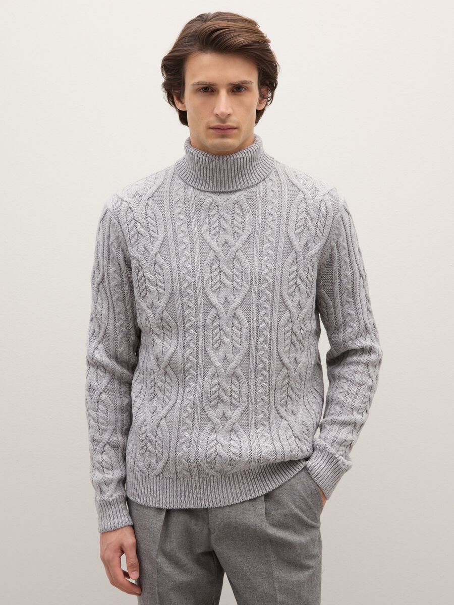 Grey regular fit turtleneck with jacquard pattern_1