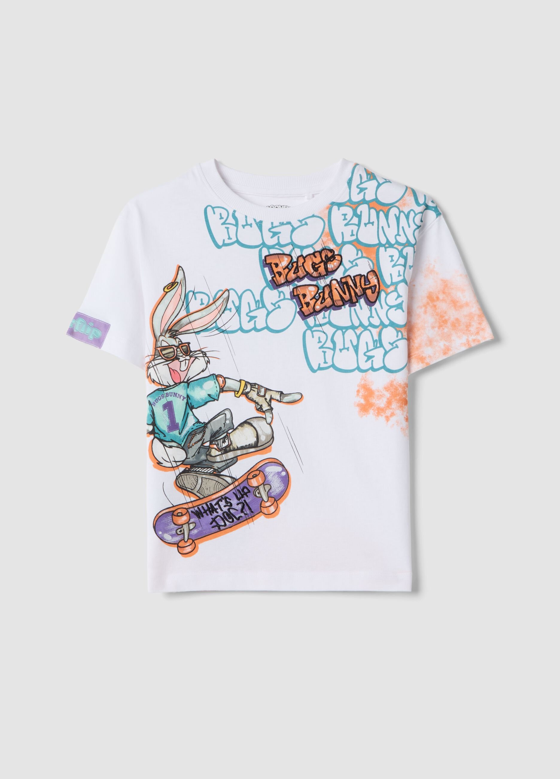 Kids' oversized fit pure cotton white T-shirt with Bugs Bunny