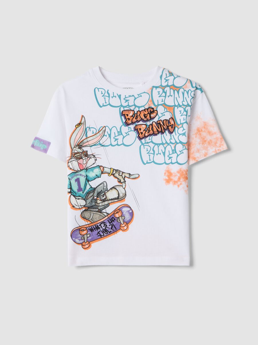 Kids' oversized fit pure cotton white T-shirt with Bugs Bunny_0