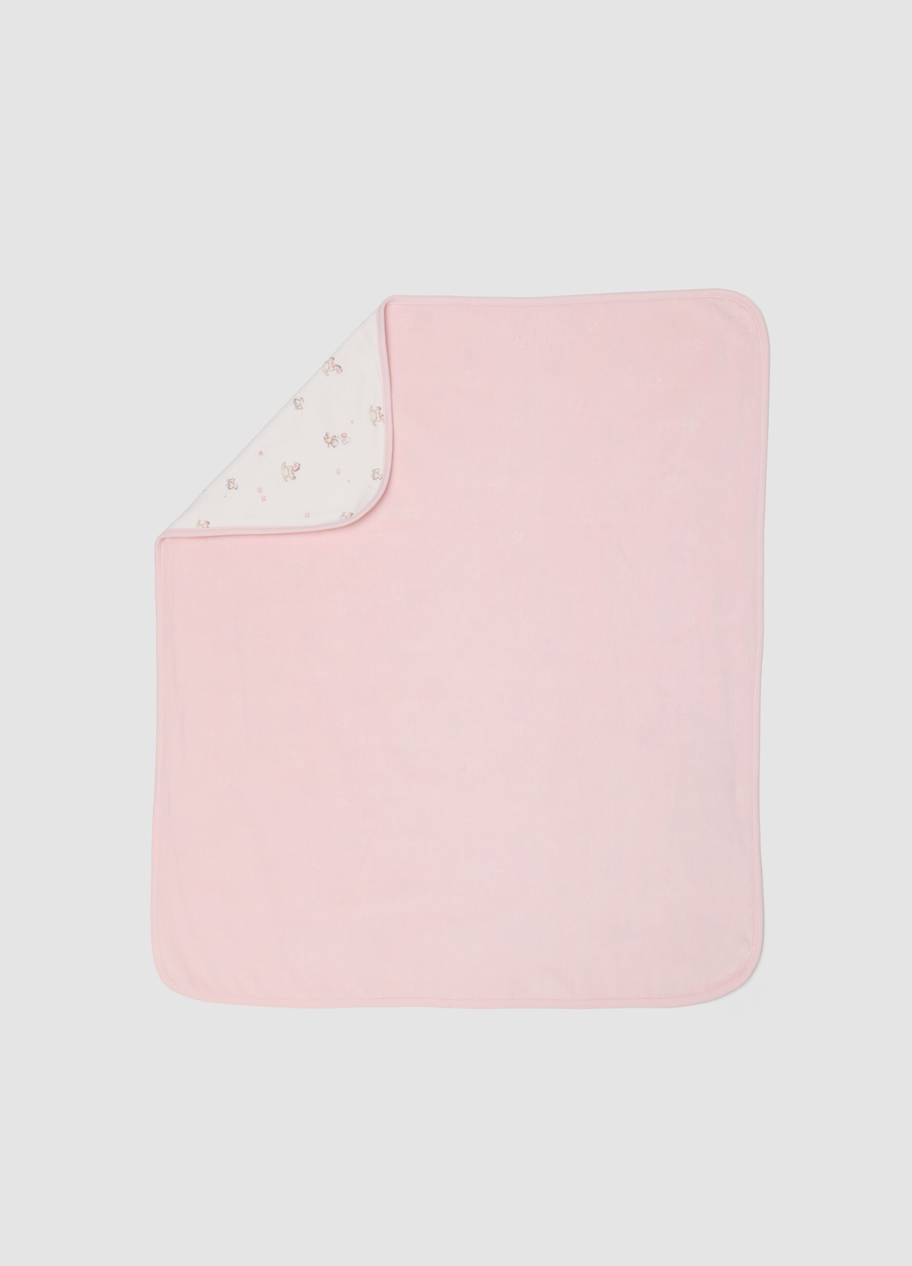 Pink printed organic cotton-blend blanket for baby girl