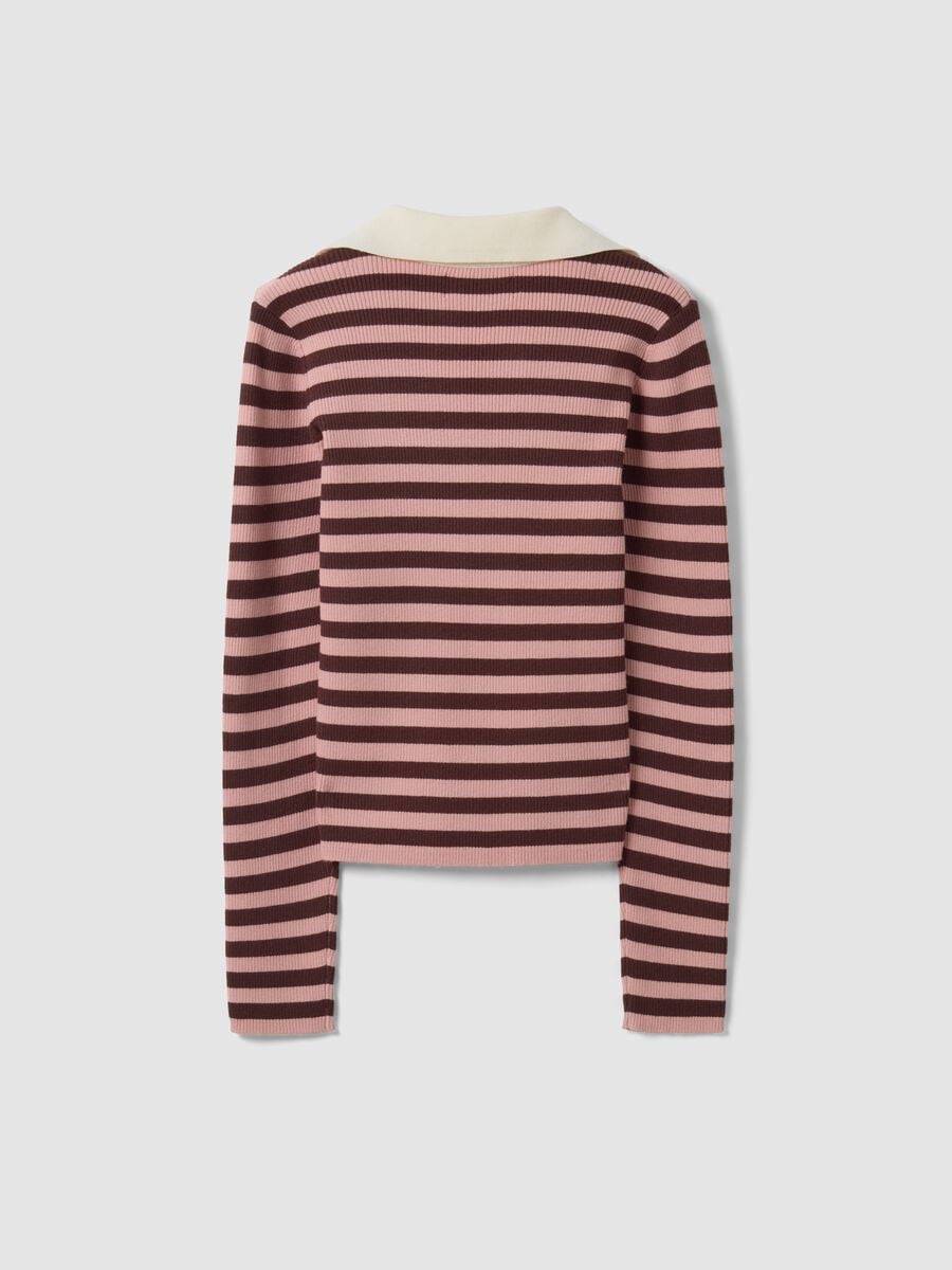 Multicolour striped viscose-blend fitted polo-collar jumper_5